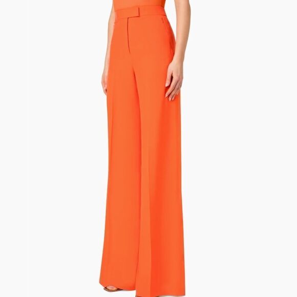 AKRIS | NEW Floretta Orange Wide Leg High Waist Silk Pants Women’s Size 8 - Picture 16 of 16